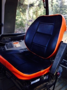 The completed seats in the cab of the back hoe.